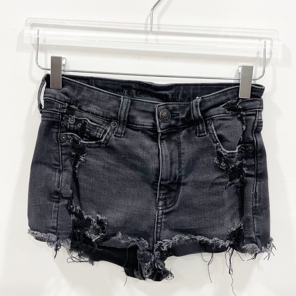 American Eagle High Rise Shortie Denim Short Black - Picture 1 of 9